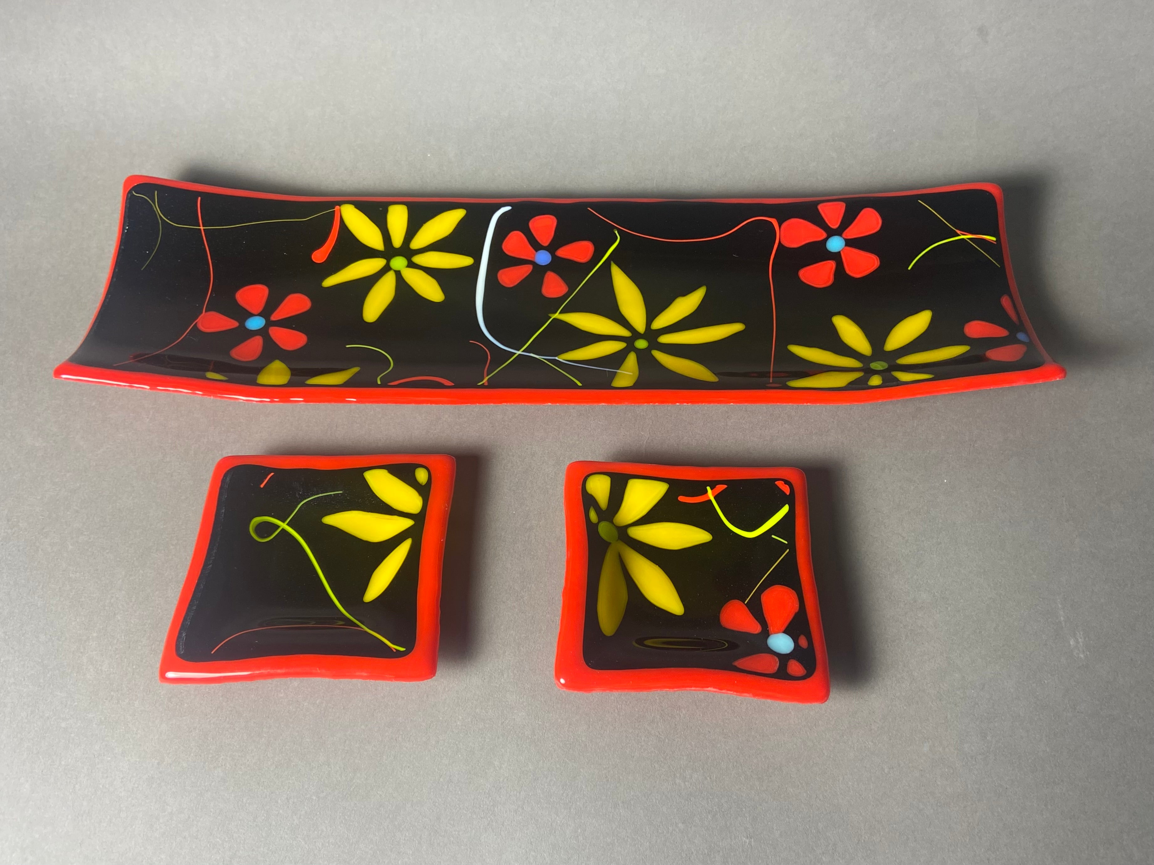 Red Floral Channel Plate with 2 Side Dishes (Copy)
