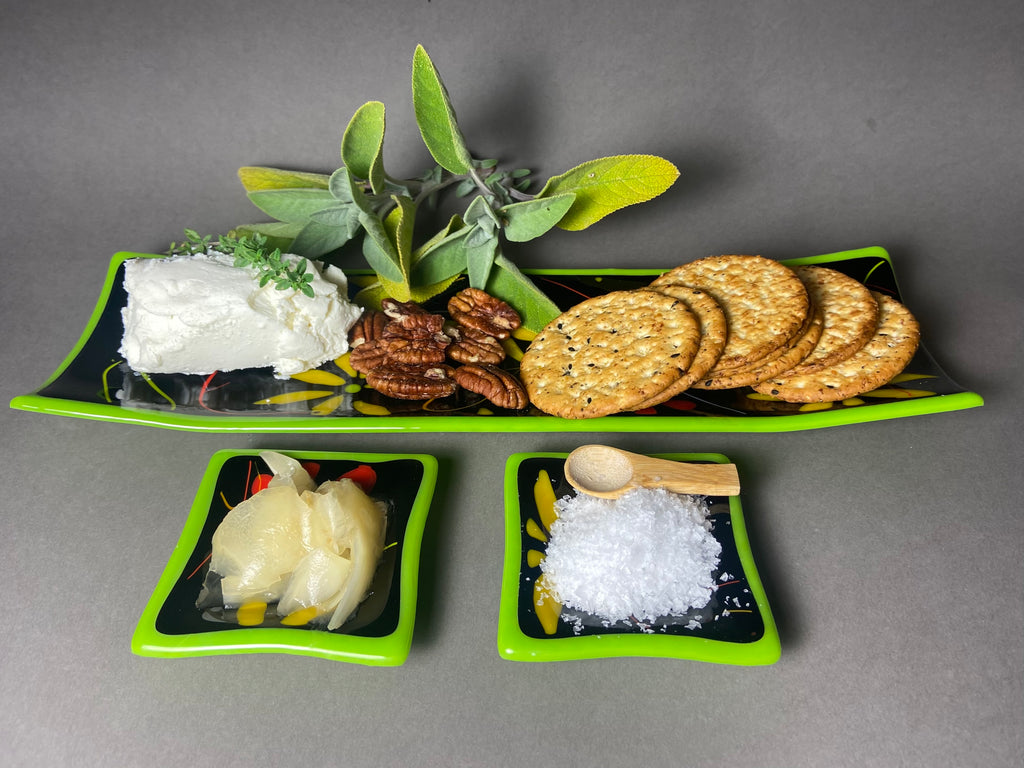 Green Floral Channel Plate with 2 Side Dishes