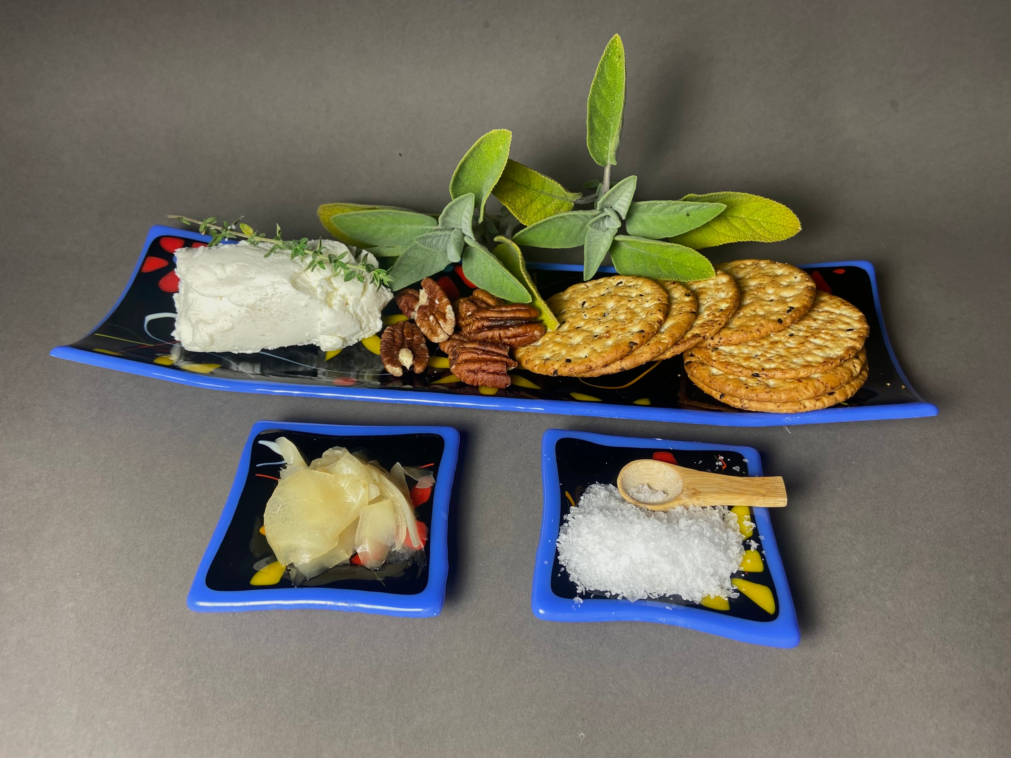 Blue Floral Channel Plate with 2 Side Dishes