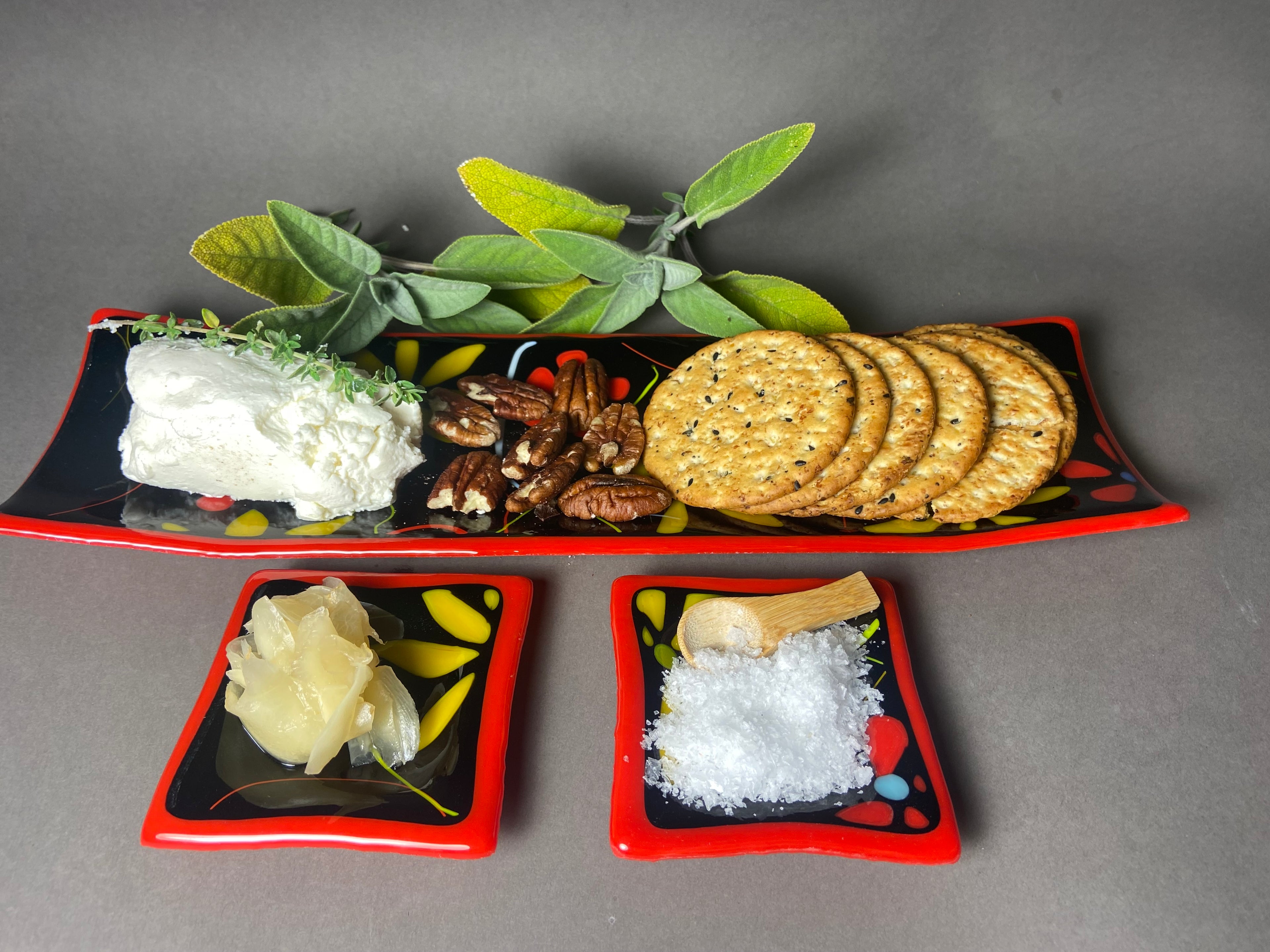 Red Floral Channel Plate with 2 Side Dishes (Copy)