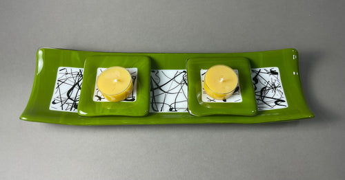 Green, White and Black Channel Plate and Side Dishes