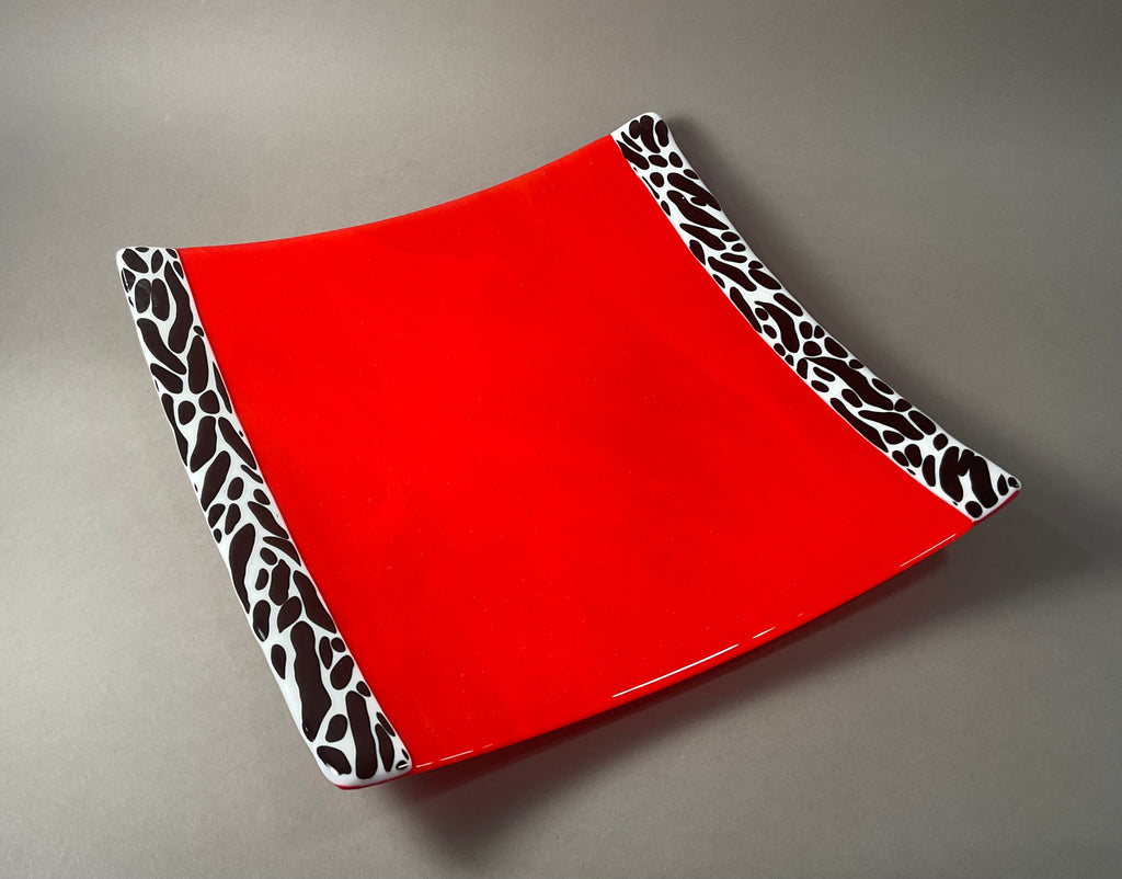 Zebra and Red 12-Inch Square Platter