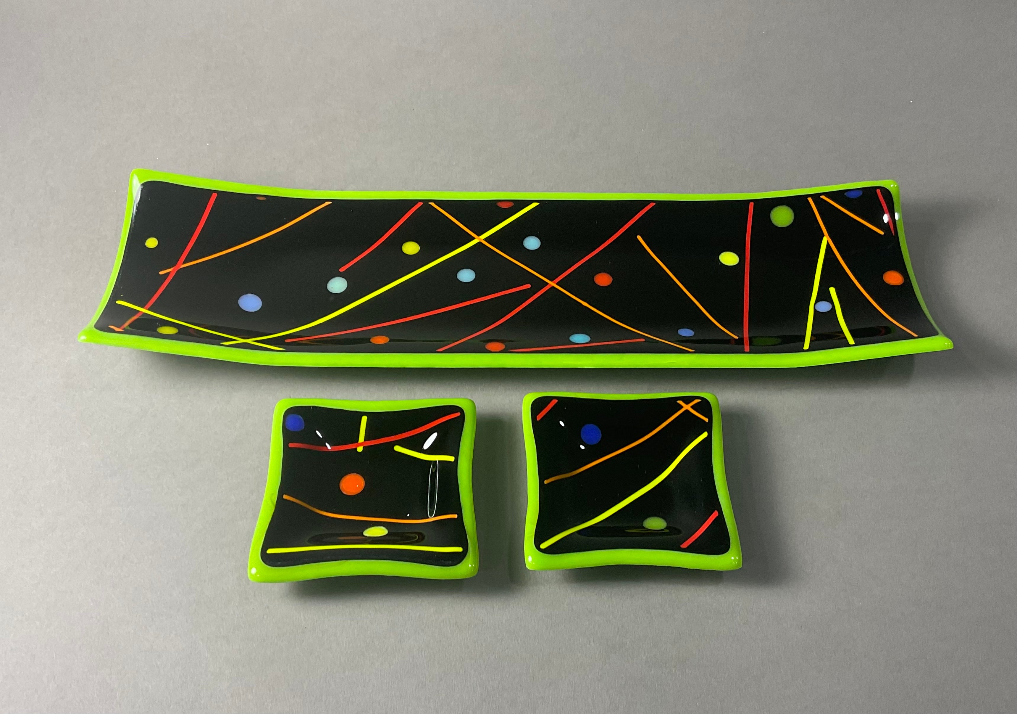 Green Confetti Fused Glass Channel Plate and Side Dishes
