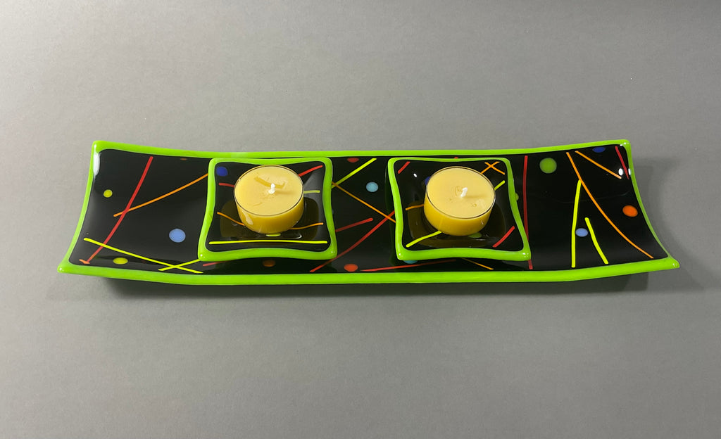 Green Confetti Fused Glass Channel Plate and Side Dishes