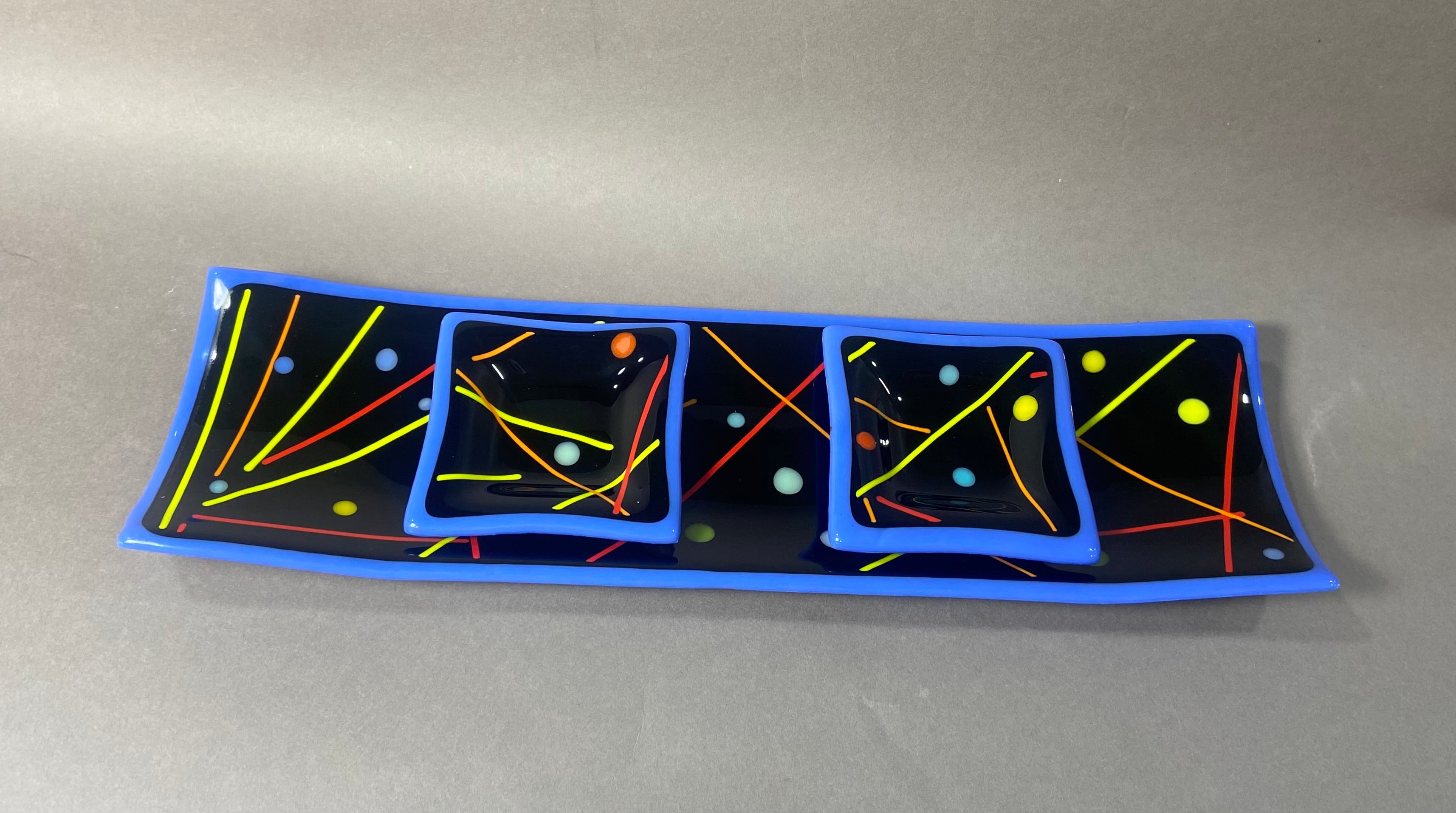 Blue Confetti Fused Glass Channel Plate and Side Dishes (Copy)