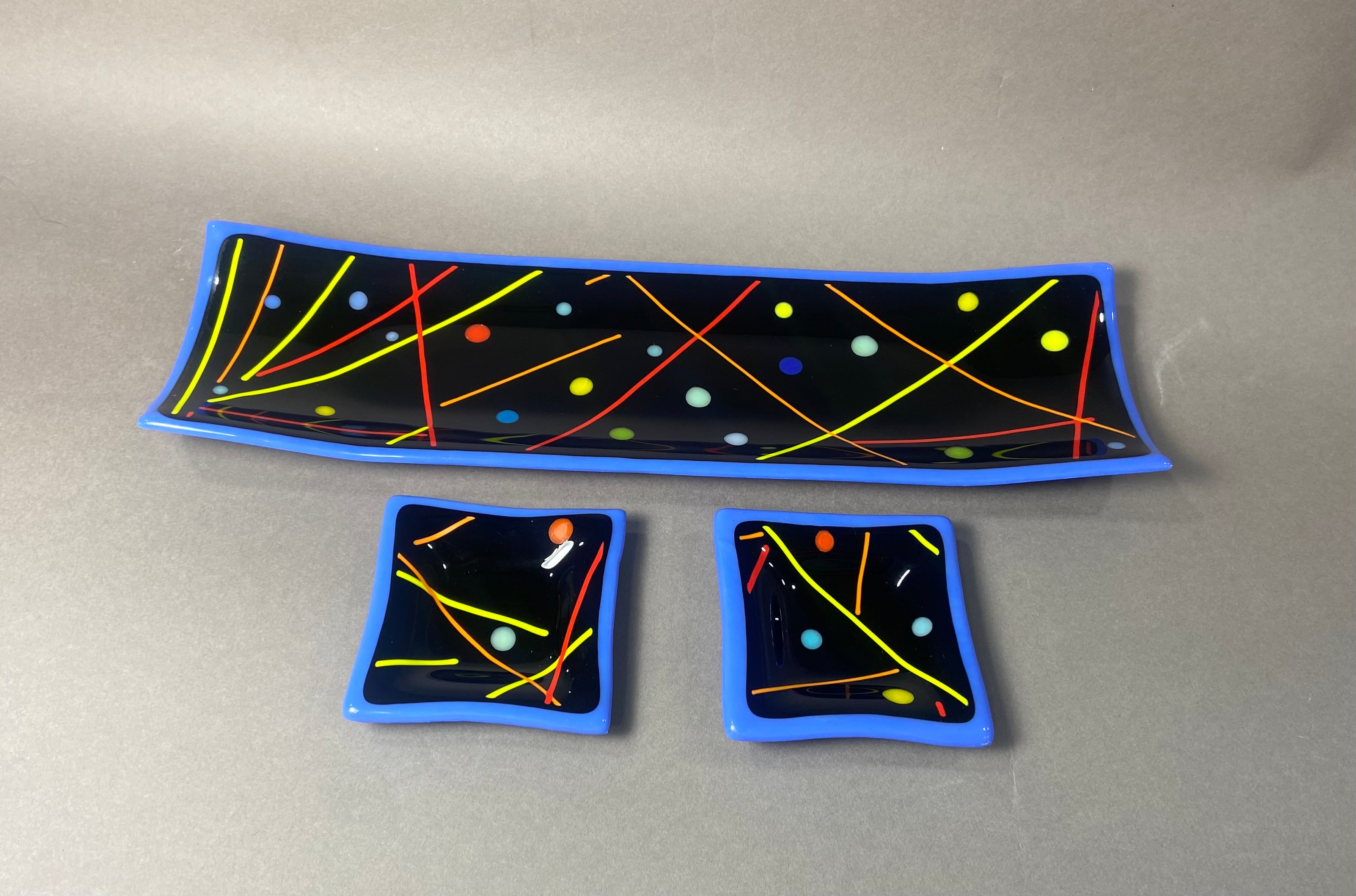 Blue Confetti Fused Glass Channel Plate and Side Dishes (Copy)