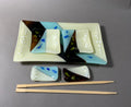 Fused Glass Sushi Set, Blue, Vanilla, and Amber with River Rock Accents