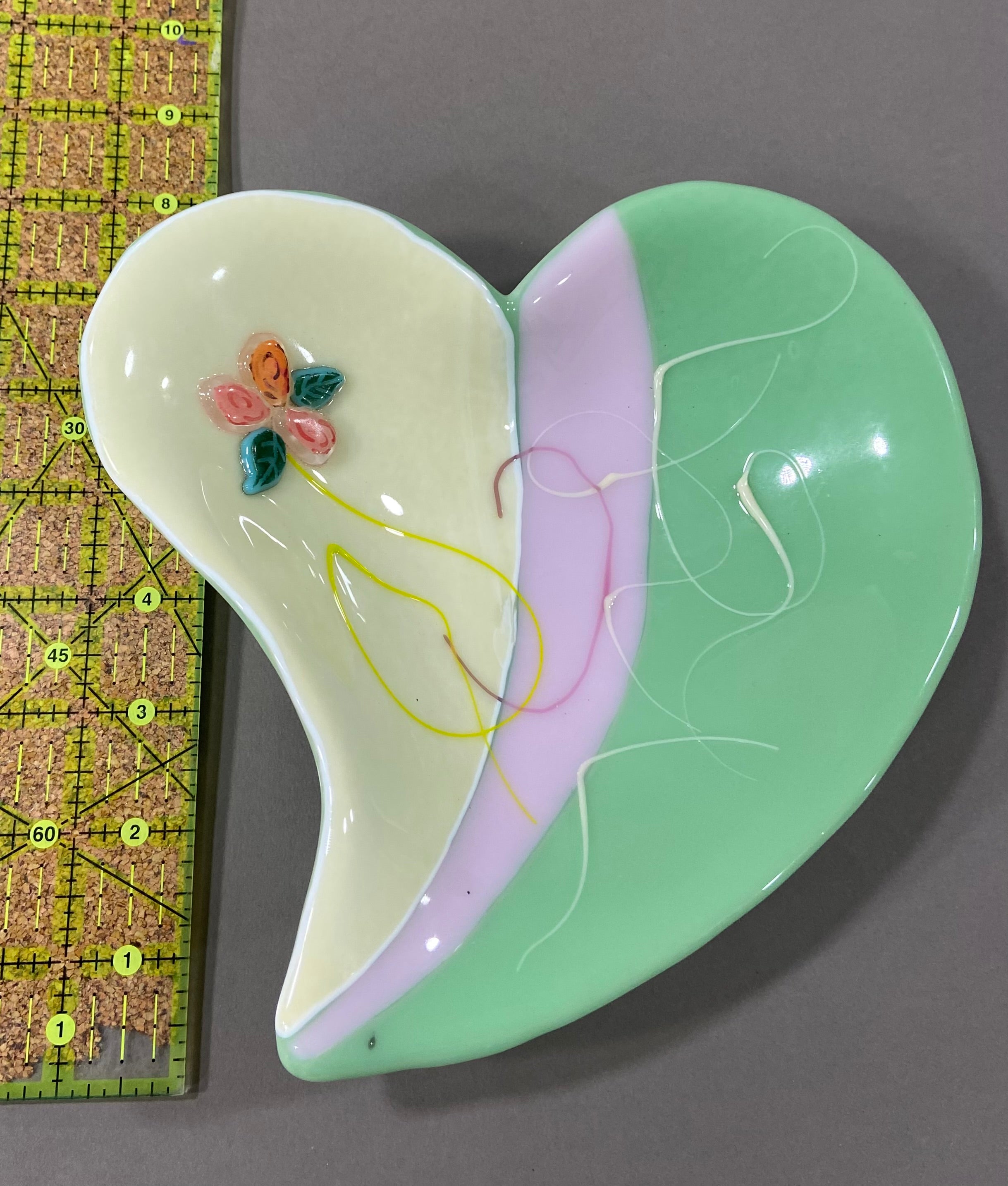 Pink and Mint Heart Bowl with Flowers