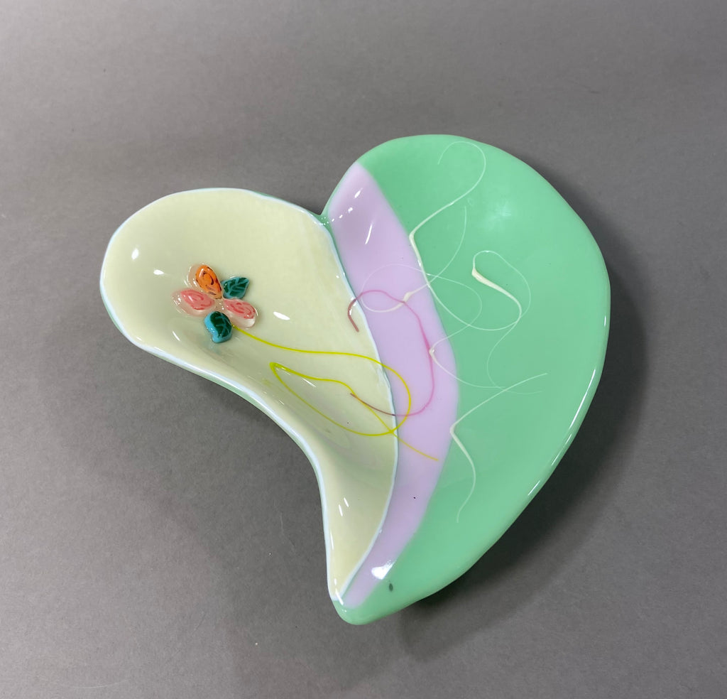 Pink and Mint Heart Bowl with Flowers