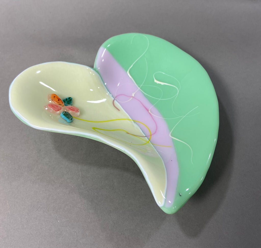 Pink and Mint Heart Bowl with Flowers