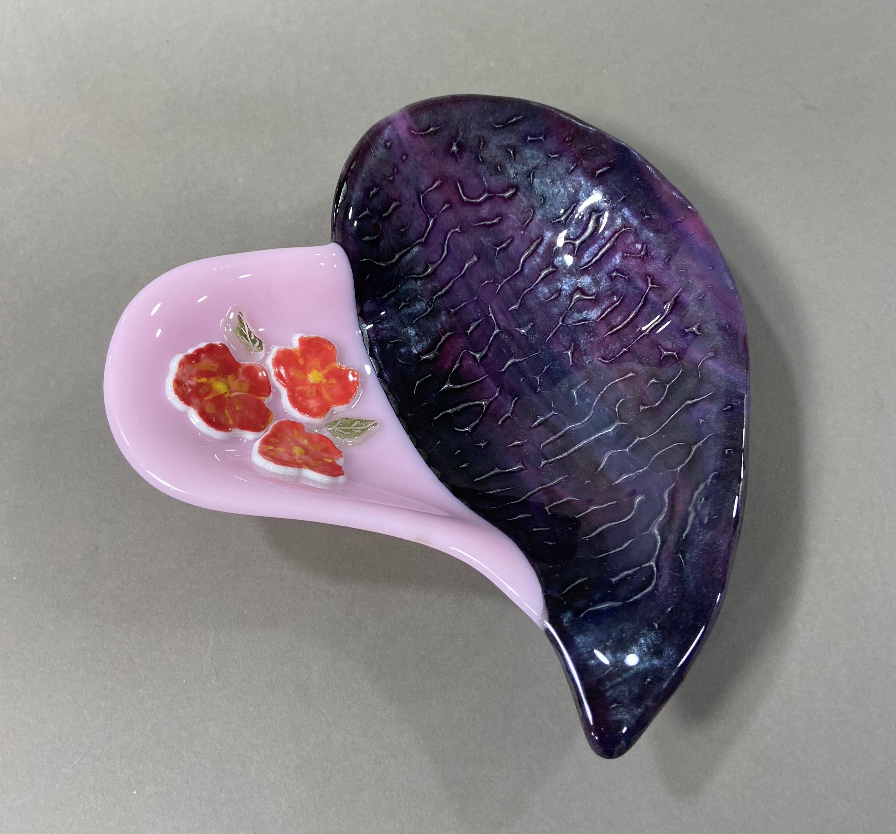 Ruby and Pink Heart Bowl with Flowers