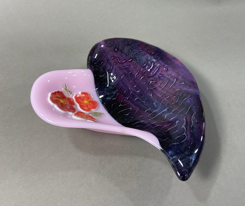 Ruby and Pink Heart Bowl with Flowers