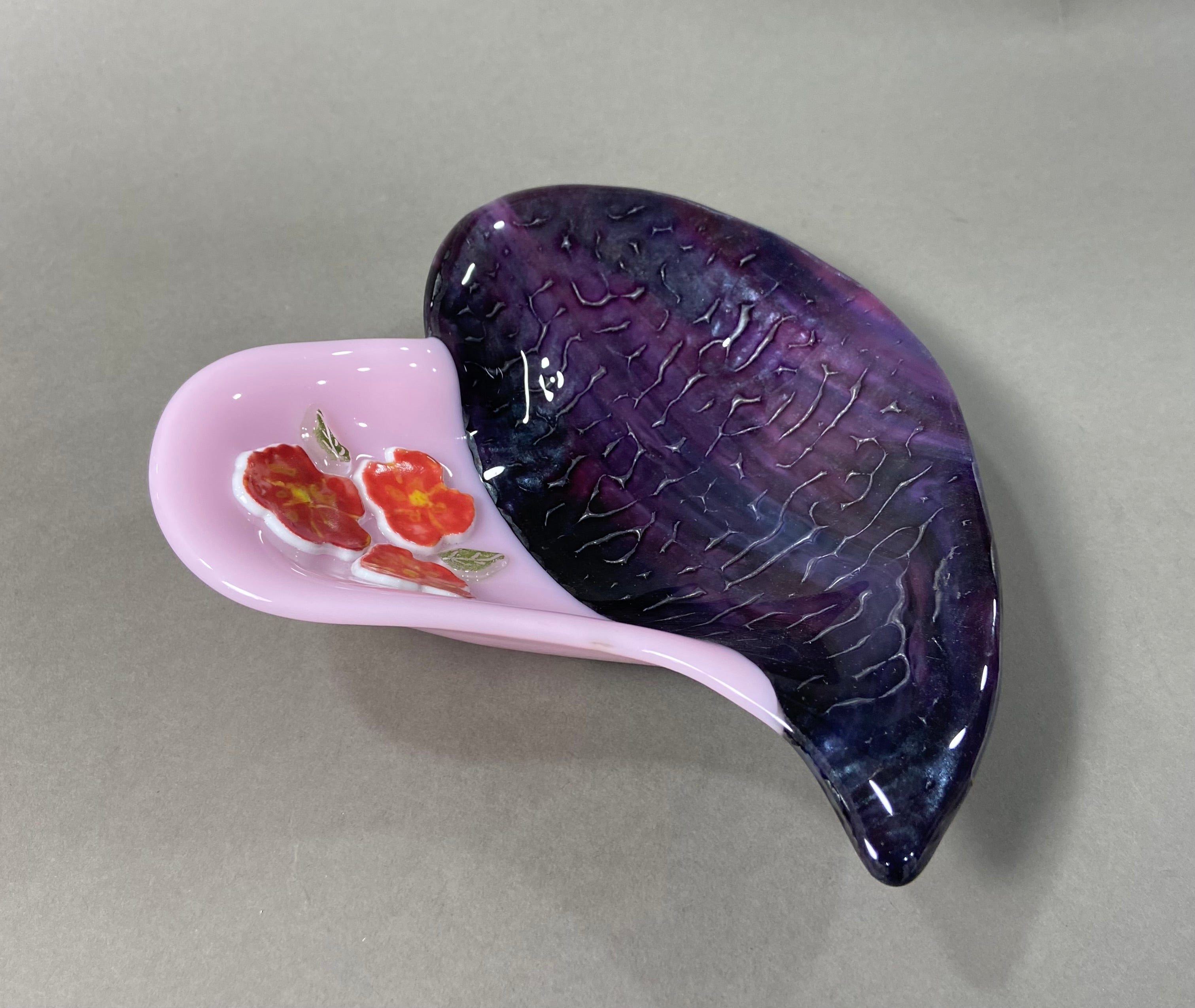 Ruby and Pink Heart Bowl with Flowers