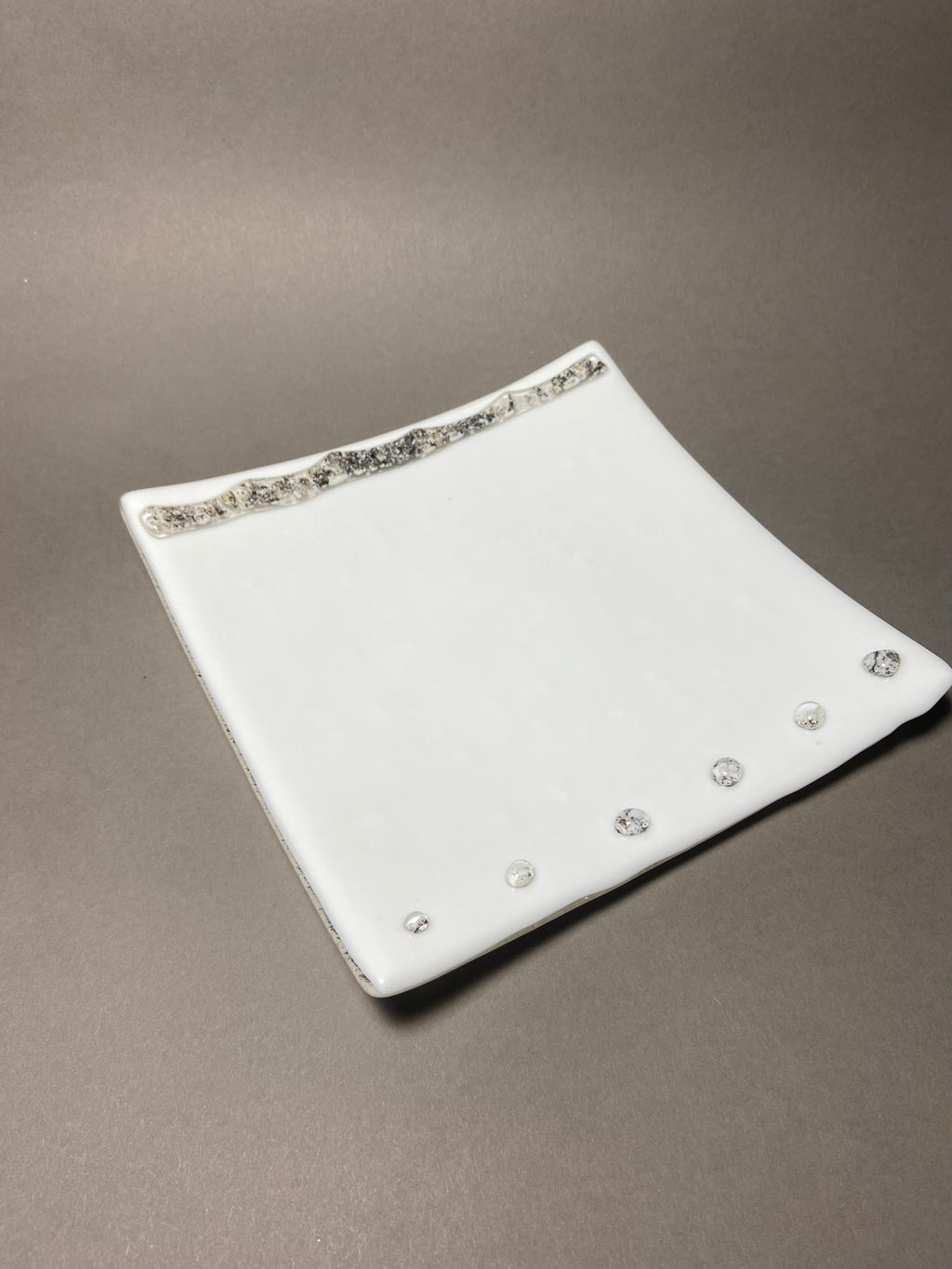 Fused Glass 8 Inch Plate, White with River Rock Design