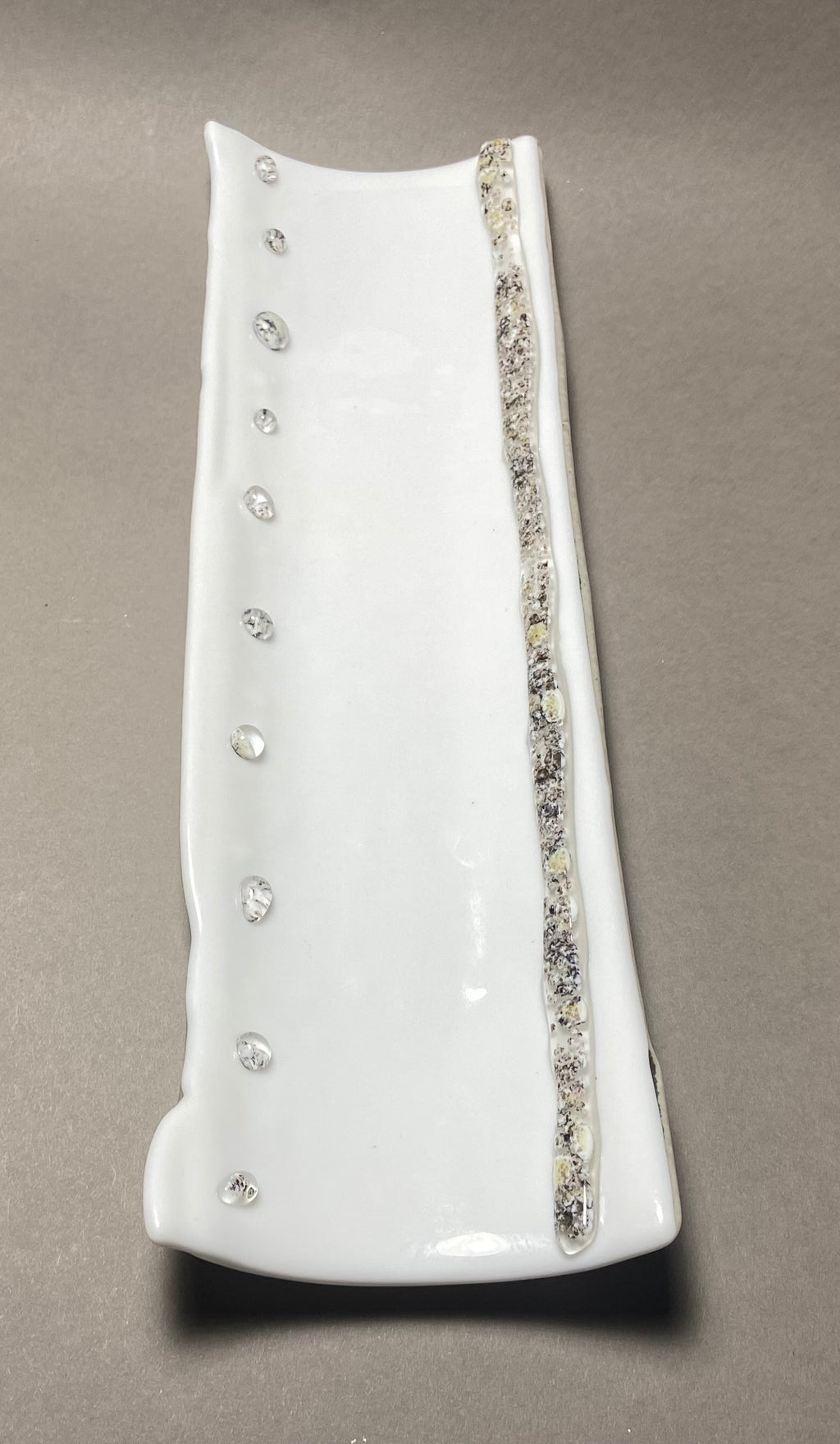 Fused Glass Channel Plate, White with River Rock Design, 4 x 12.5 Inches
