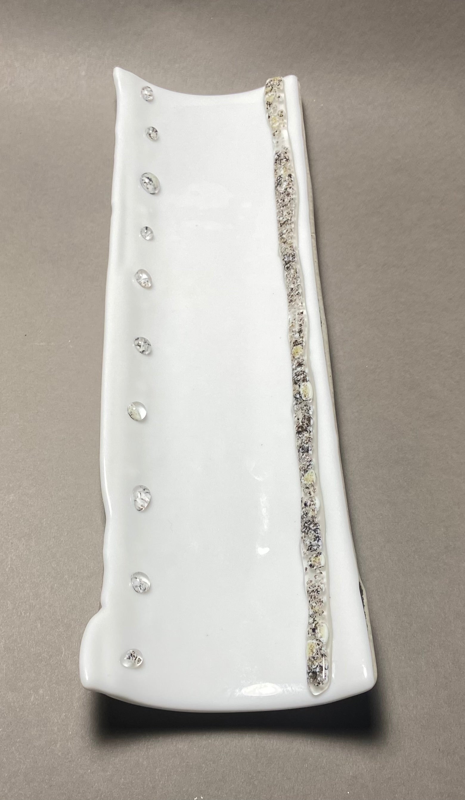 Fused Glass Channel Plate, White with River Rock Design, 4 x 12.5 Inches