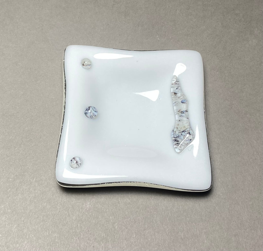 Fused Glass 3 x 3 Inch Dishes, White with River Rock Design, Set of 3