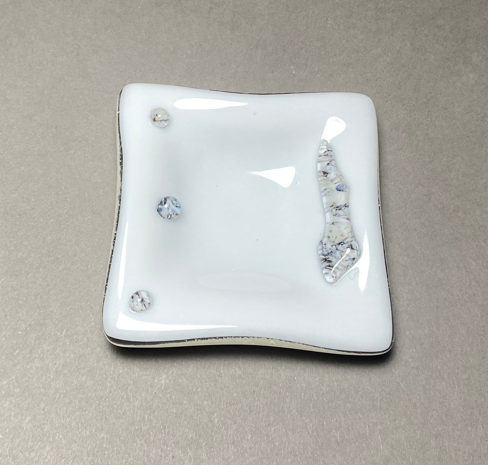 Fused Glass 3 x 3 Inch Dishes, White with River Rock Design, Set of 3
