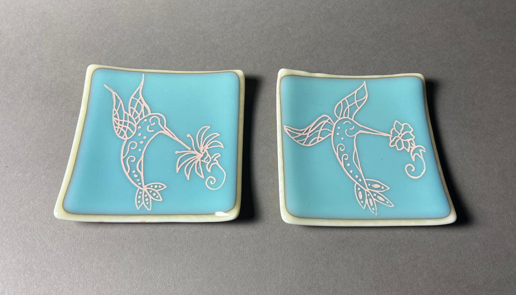 Set of Hummingbird Fused Glass Dishes