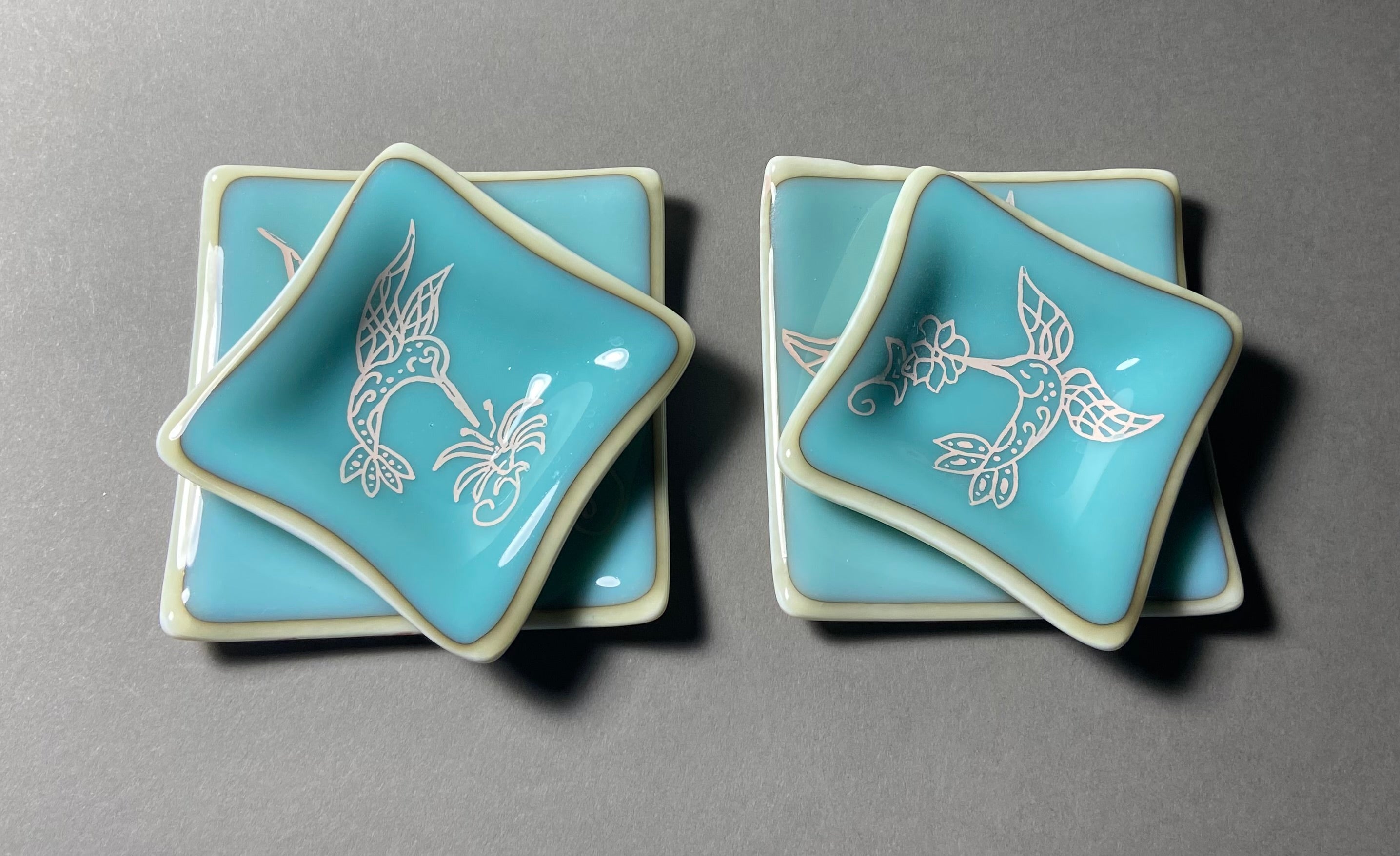 Set of Hummingbird Fused Glass Dishes