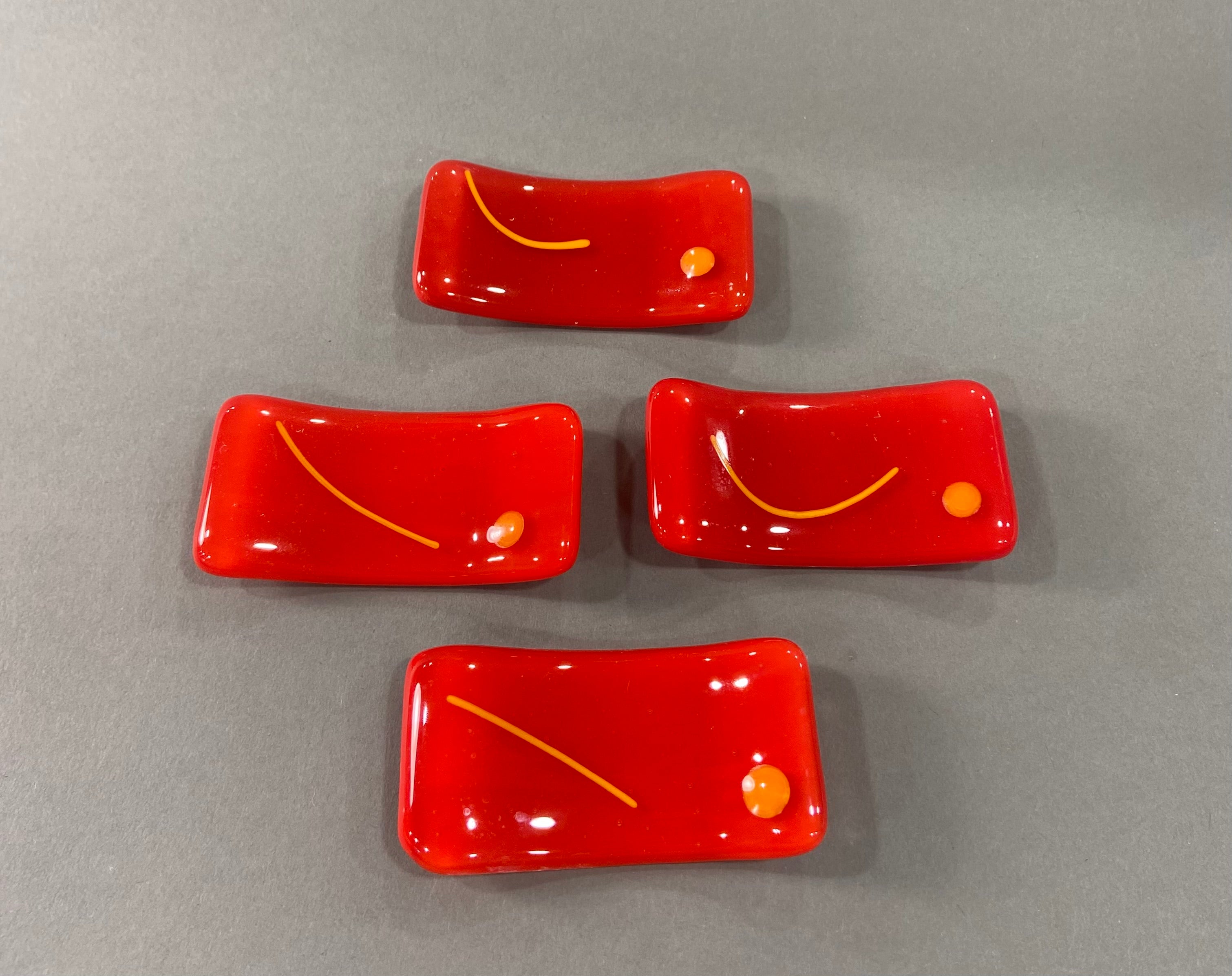 Set of 4 Fused Glass Chopstick Holders in Tomato Red