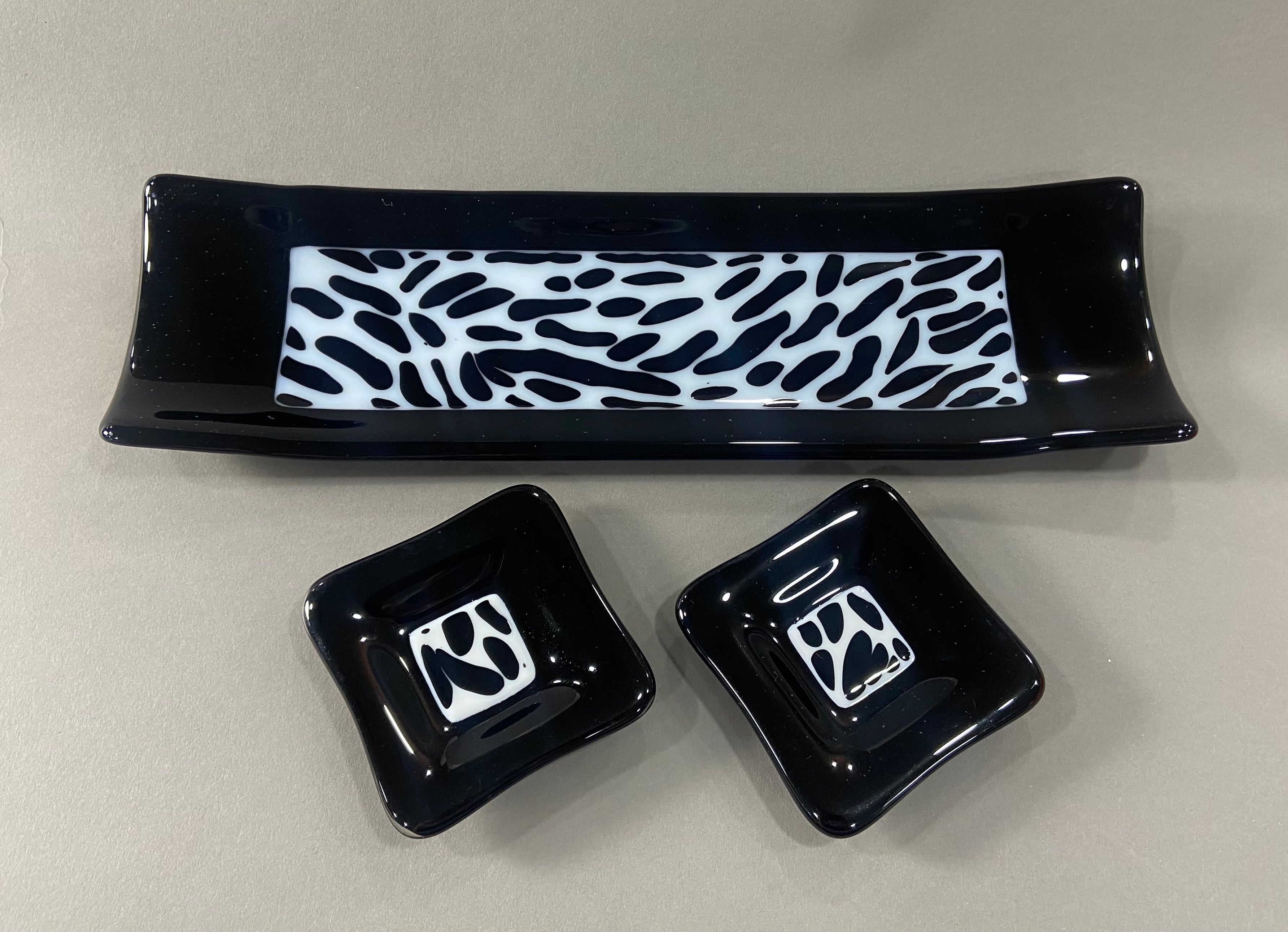 Black and White Zebra Pattern Fused Glass Channel Plate
