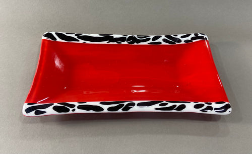 Red and Black Zebra Fused Glass Dish