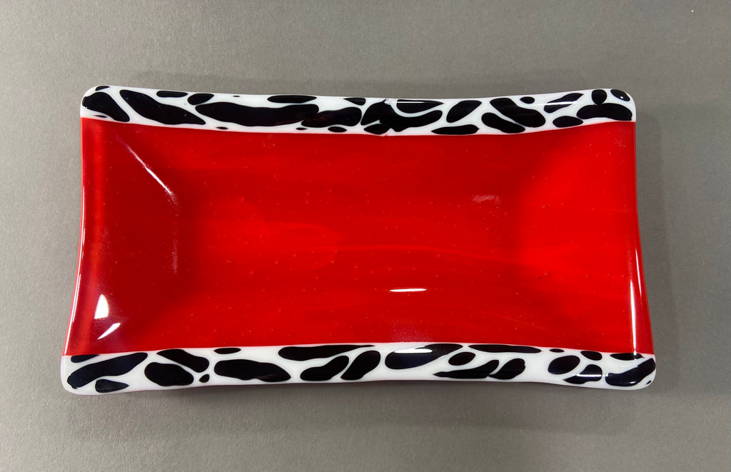 Red and Black Zebra Fused Glass Dish