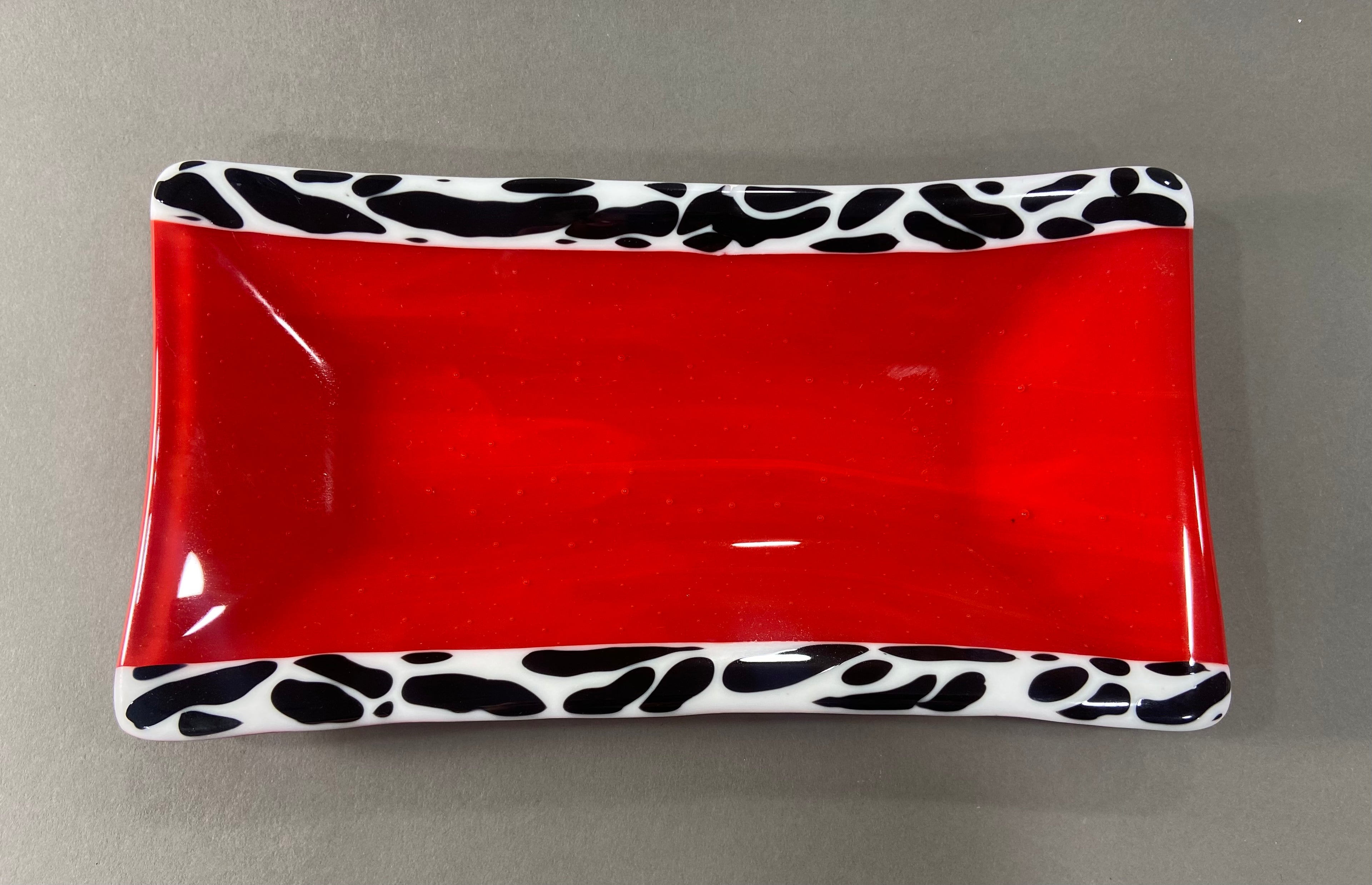 Red and Black Zebra Fused Glass Dish
