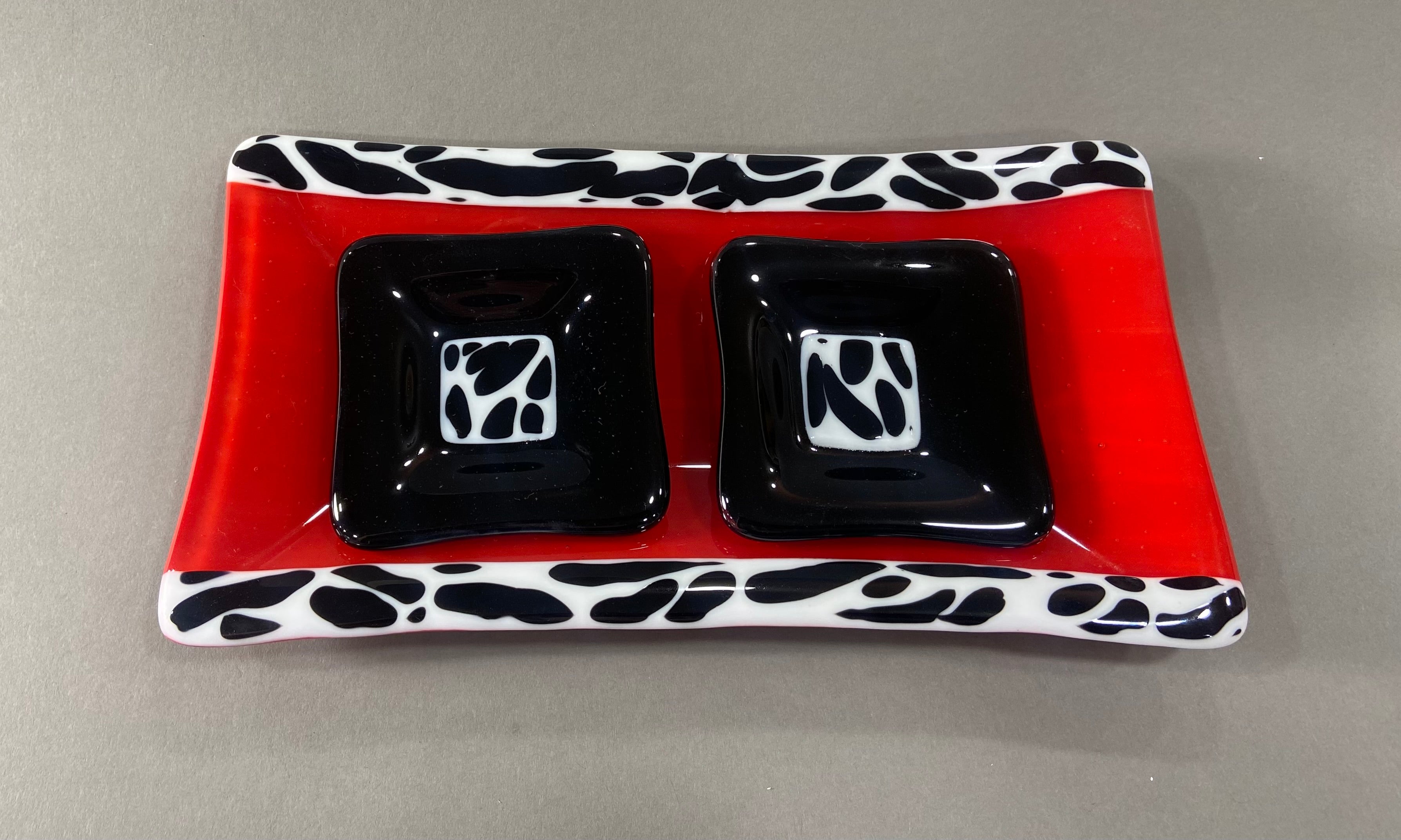 Red and Black Zebra Fused Glass Dish