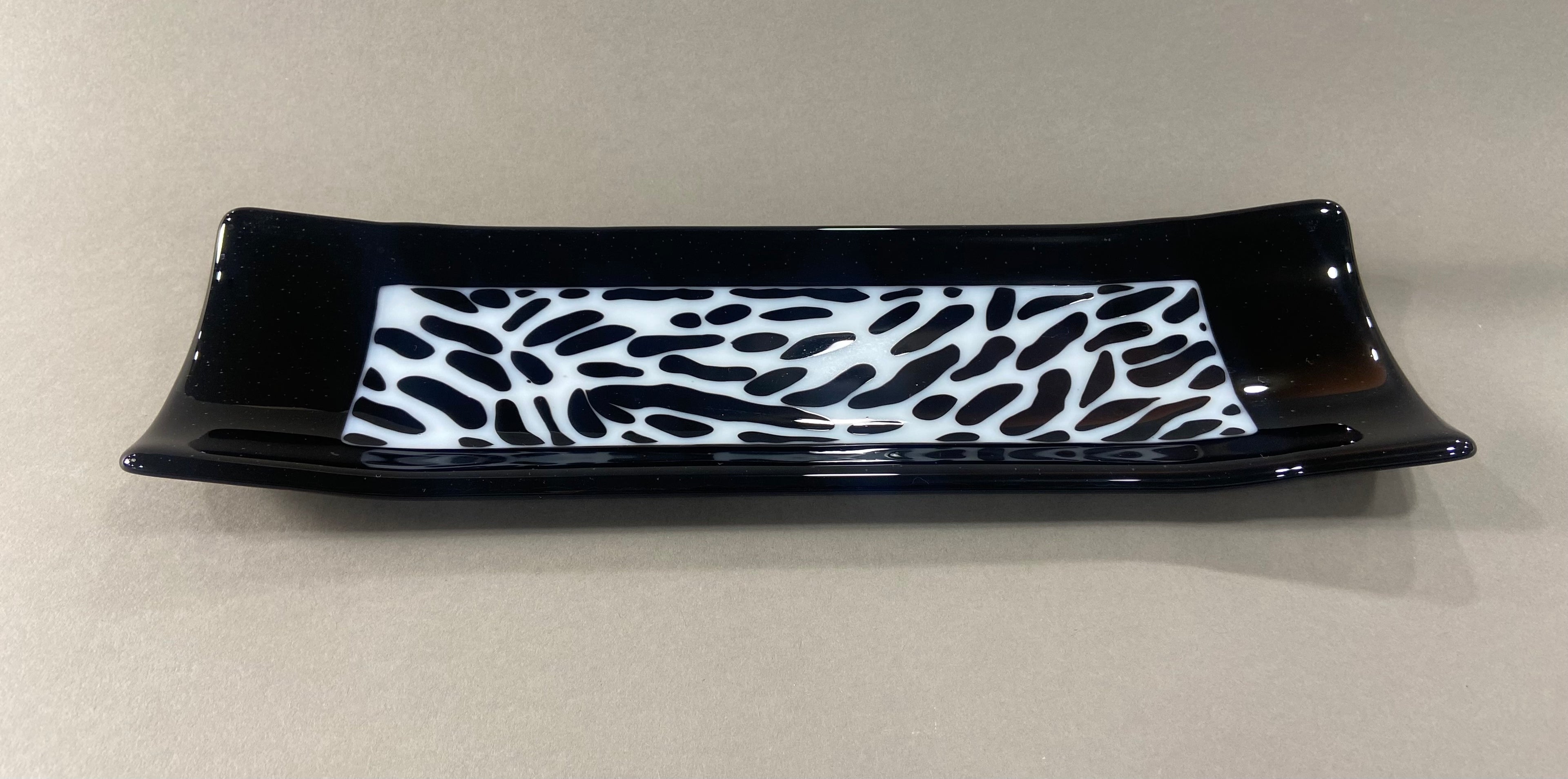 Black and White Zebra Pattern Fused Glass Channel Plate