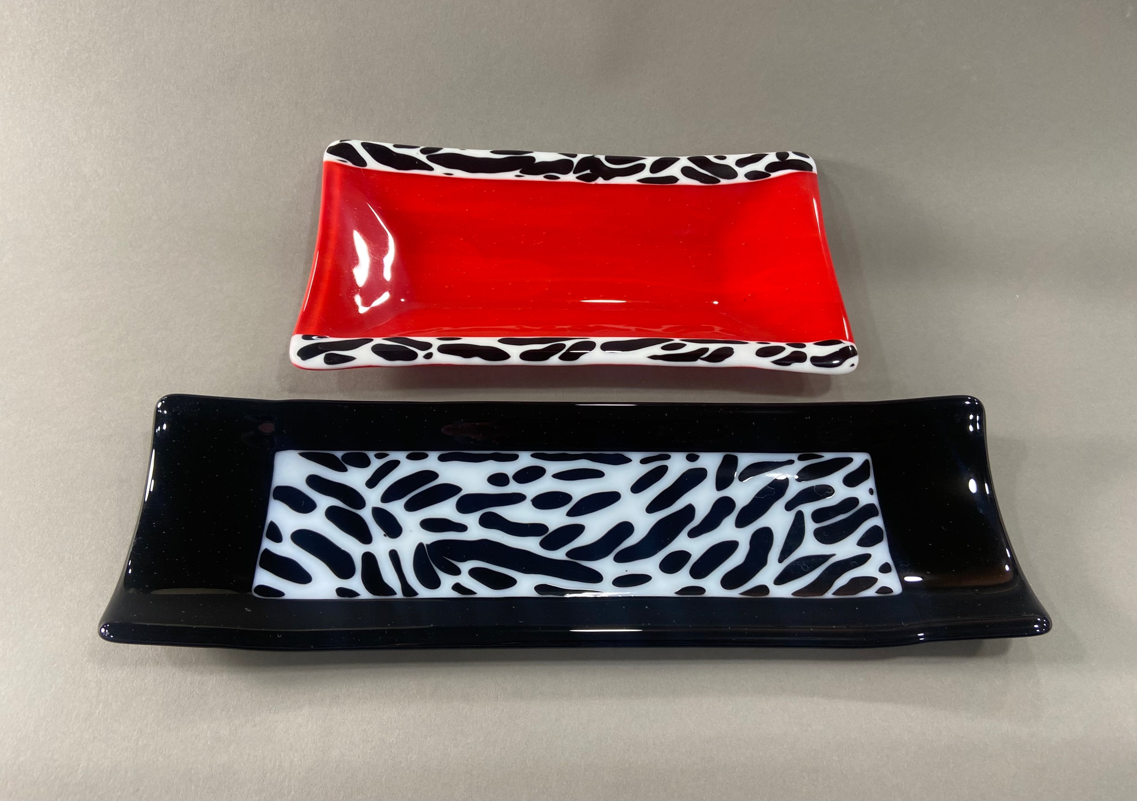 Red and Black Zebra Fused Glass Dish