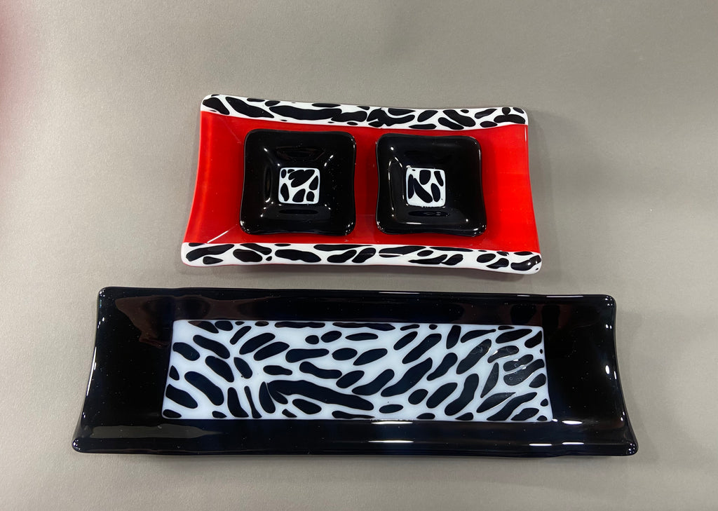 Black and White Zebra Pattern Fused Glass Channel Plate