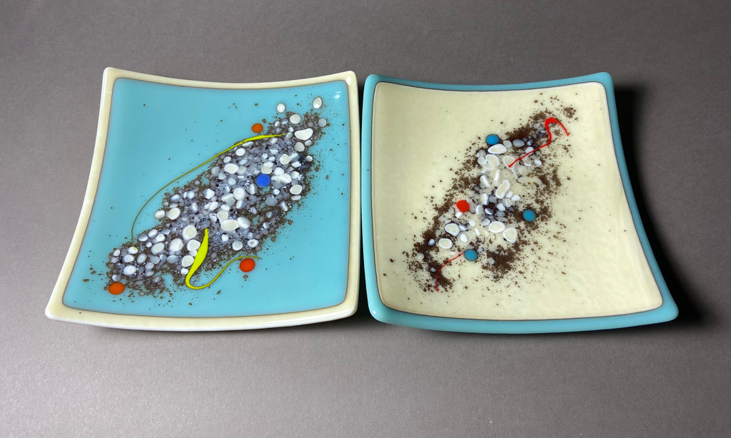 Turquoise/Vanilla River Rock Design 6 Inch Dish