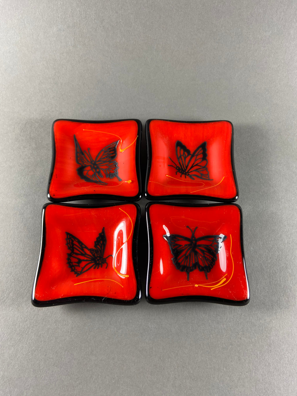 Red and Black Butterfly Dishes, 3 x 3 Inches