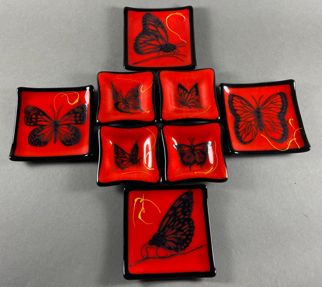 Red and Black Butterfly Dishes, 3 x 3 Inches