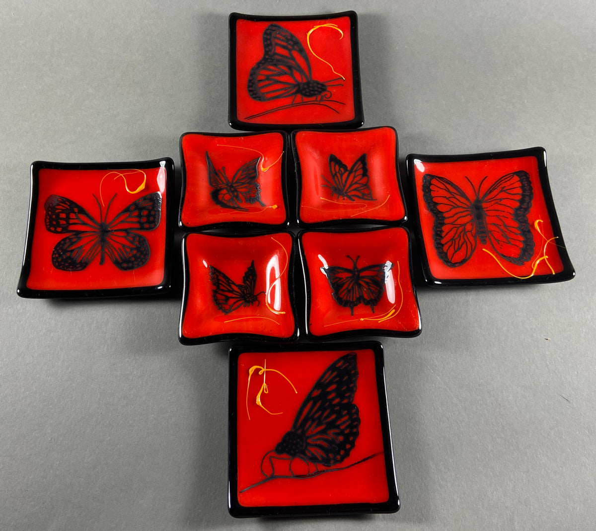 Red and Black Butterfly Dishes, 3 x 3 Inches